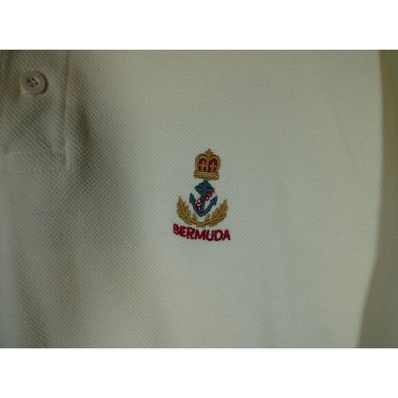 DAVIDSON OF BERMUDA Polo Mens Large White Embroidered Logo Vintage - Picture 2 of 7